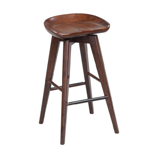 Contoured Seat Wooden Frame Swivel Barstool With Angled Legs, Dark Brown By Benzara | Bar Stools & Tables | Modishstore