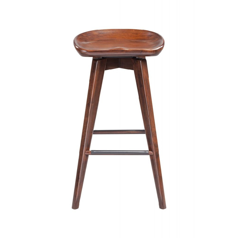 Contoured Seat Wooden Frame Swivel Barstool With Angled Legs, Dark Brown By Benzara | Bar Stools & Tables | Modishstore - 5