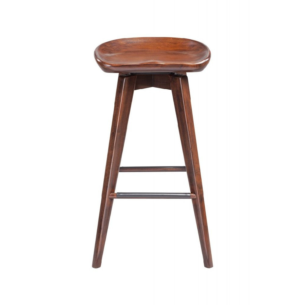 Contoured Seat Wooden Frame Swivel Barstool With Angled Legs, Dark Brown By Benzara | Bar Stools & Tables | Modishstore - 5