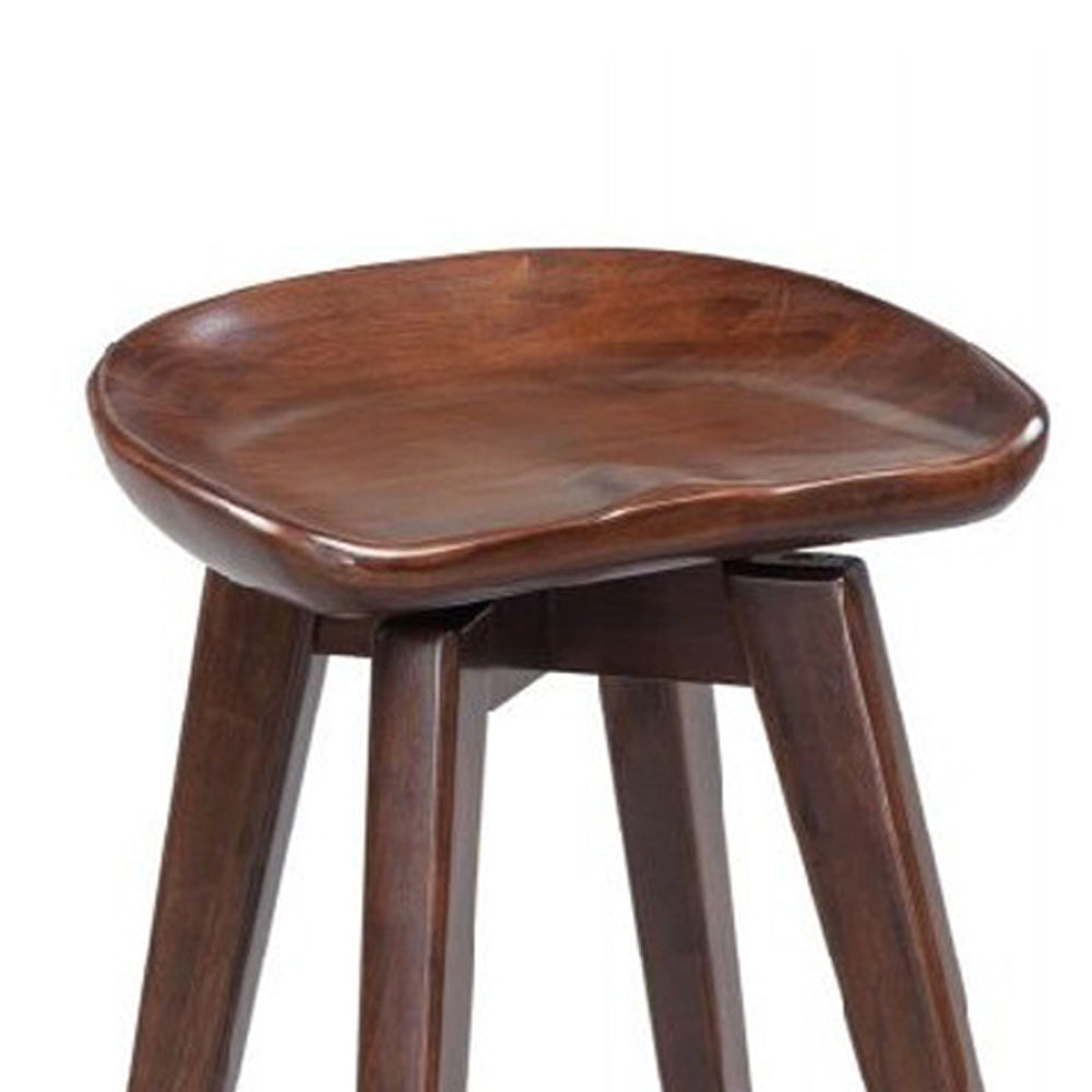 Contoured Seat Wooden Frame Swivel Barstool With Angled Legs, Dark Brown By Benzara | Bar Stools & Tables | Modishstore - 2
