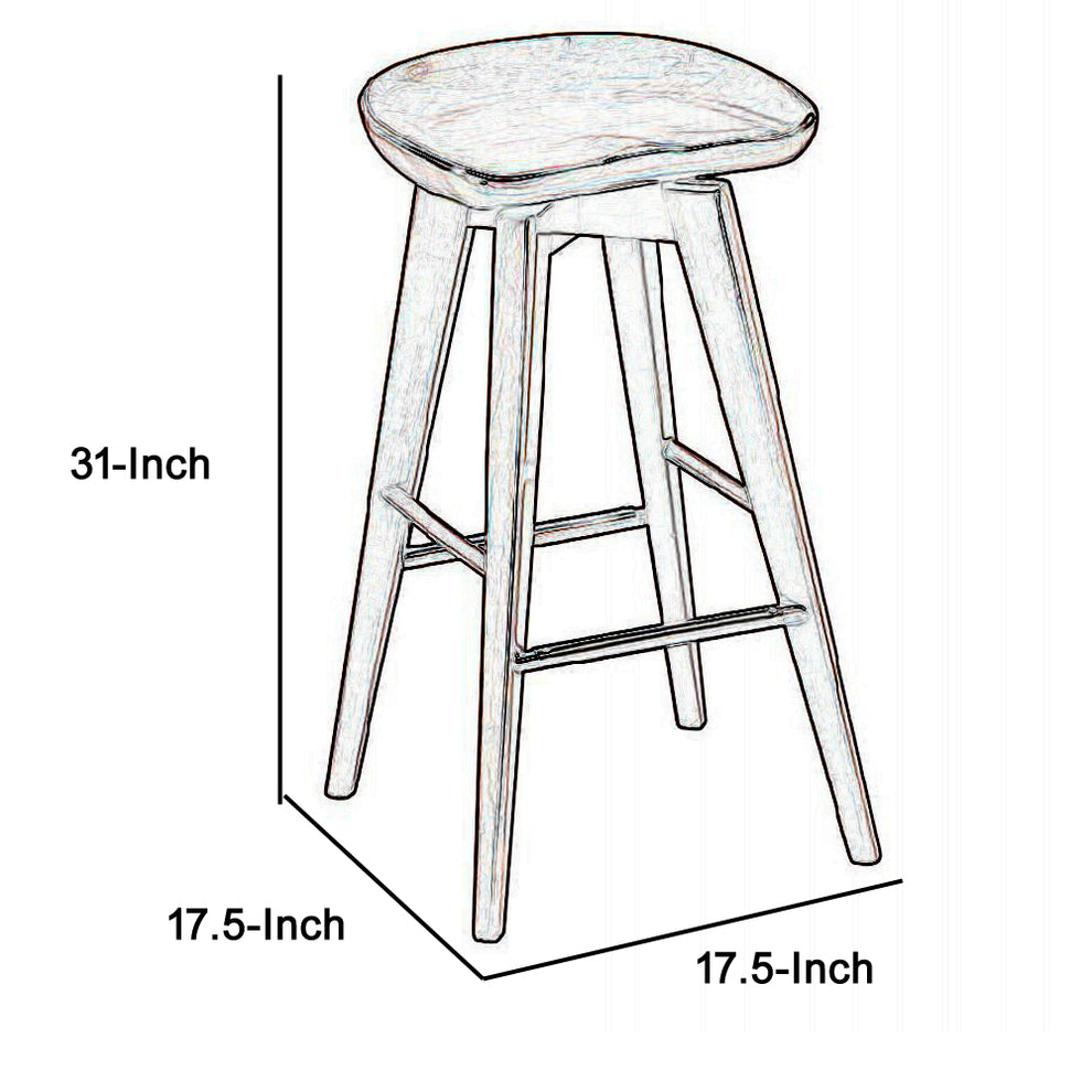 Contoured Seat Wooden Frame Swivel Barstool With Angled Legs, Dark Brown By Benzara | Bar Stools & Tables | Modishstore - 3