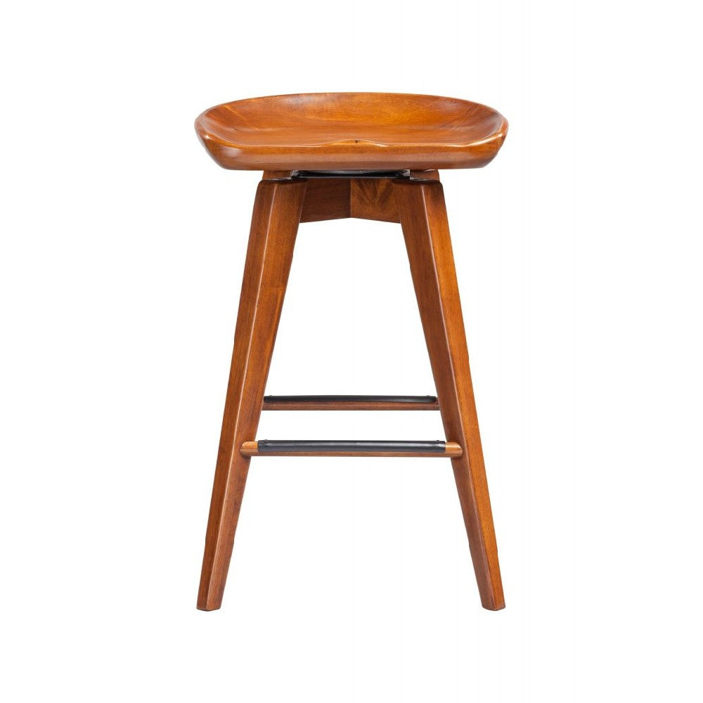 Contoured Seat Wooden Swivel Counter Stool With Angled Legs, Walnut Brown By Benzara | Bar Stools & Tables | Modishstore - 4