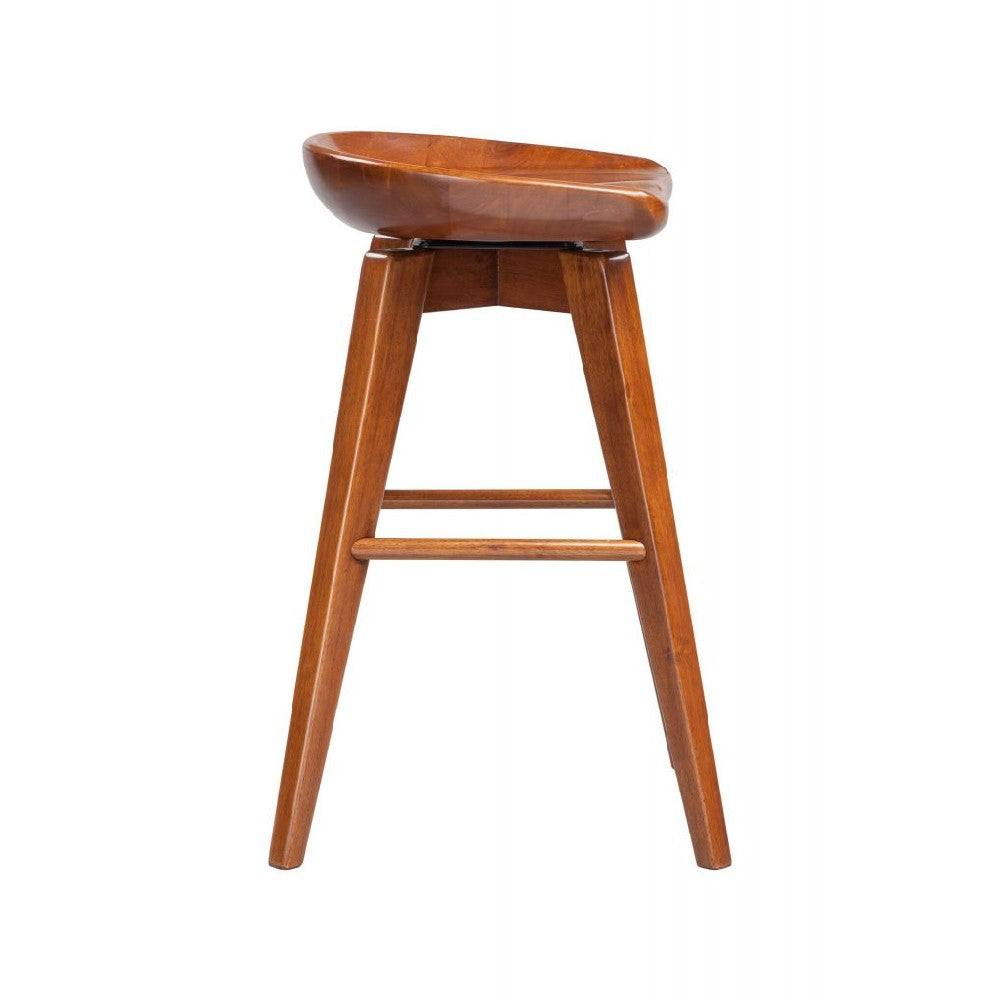 Contoured Seat Wooden Swivel Counter Stool With Angled Legs, Walnut Brown By Benzara | Bar Stools & Tables | Modishstore - 5