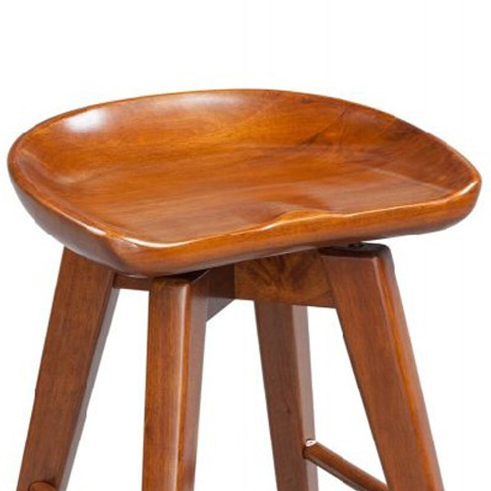 Contoured Seat Wooden Swivel Counter Stool With Angled Legs, Walnut Brown By Benzara | Bar Stools & Tables | Modishstore - 3