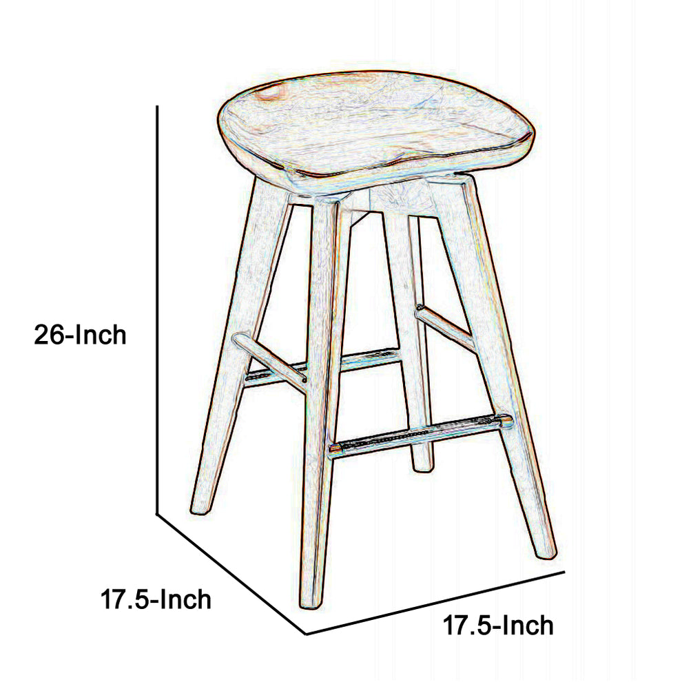 Contoured Seat Wooden Swivel Counter Stool With Angled Legs, Walnut Brown By Benzara | Bar Stools & Tables | Modishstore - 2