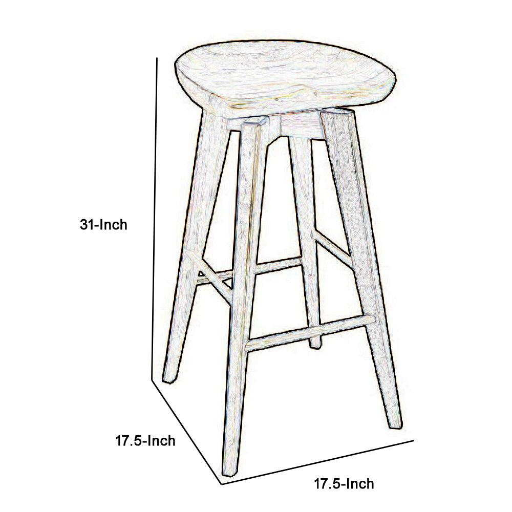Contoured Seat Wooden Frame Swivel Barstool With Angled Legs, Natural Brown By Benzara | Bar Stools & Tables | Modishstore - 6