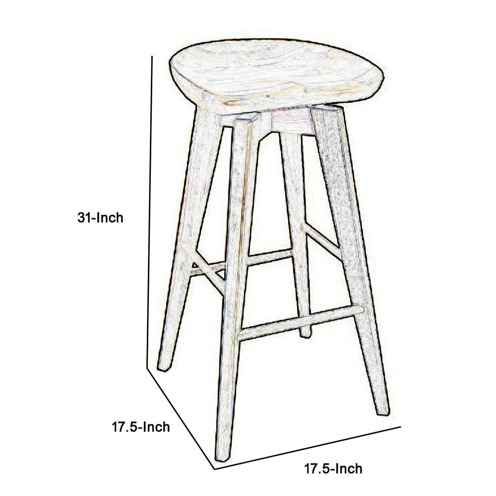 Contoured Seat Wooden Frame Swivel Barstool With Angled Legs, Natural Brown By Benzara | Bar Stools & Tables | Modishstore - 6