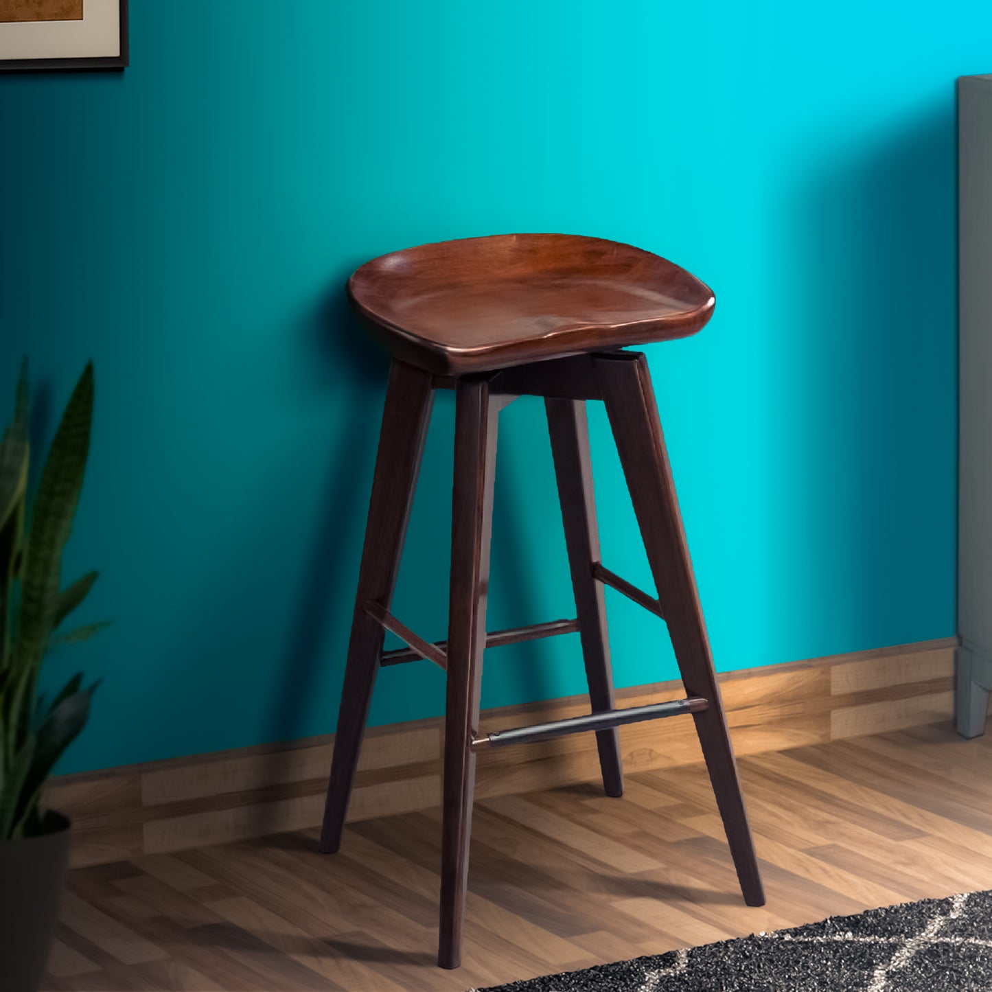 Contoured Seat Wooden Frame Swivel Barstool With Angled Legs, Natural Brown By Benzara | Bar Stools & Tables | Modishstore