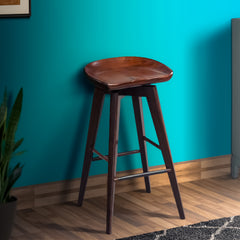 Contoured Seat Wooden Frame Swivel Barstool With Angled Legs, Natural Brown By Benzara