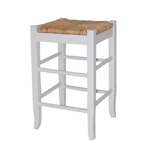 Square Wooden Frame Counter Stool With Hand Woven Rush, White And Brown By Benzara | Bar Stools & Table |  Modishstore 