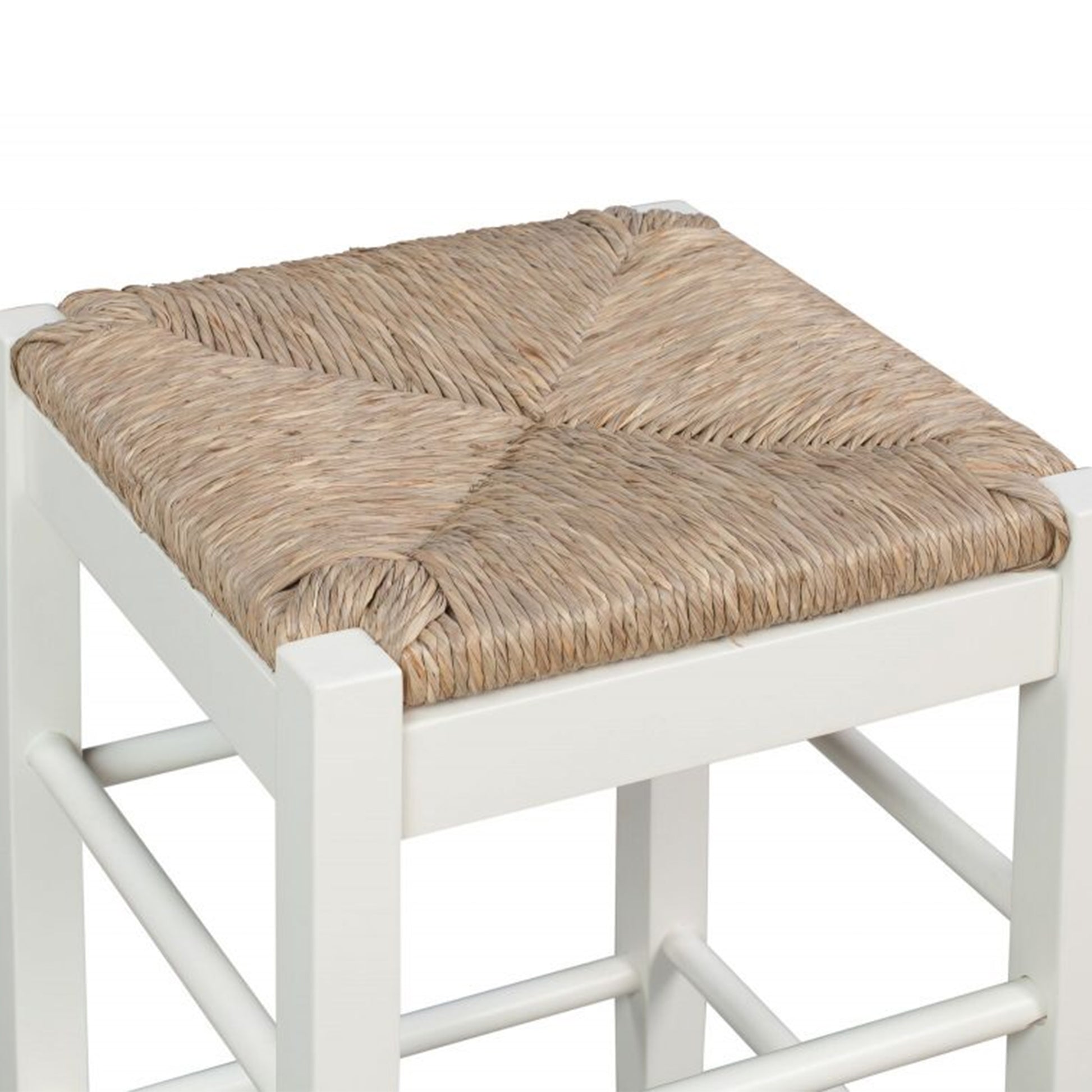 Square Wooden Frame Counter Stool With Hand Woven Rush, White And Brown By Benzara | Bar Stools & Table |  Modishstore  - 4