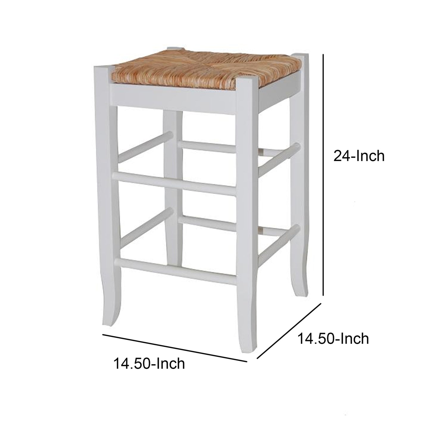 Square Wooden Frame Counter Stool With Hand Woven Rush, White And Brown By Benzara | Bar Stools & Table |  Modishstore  - 2