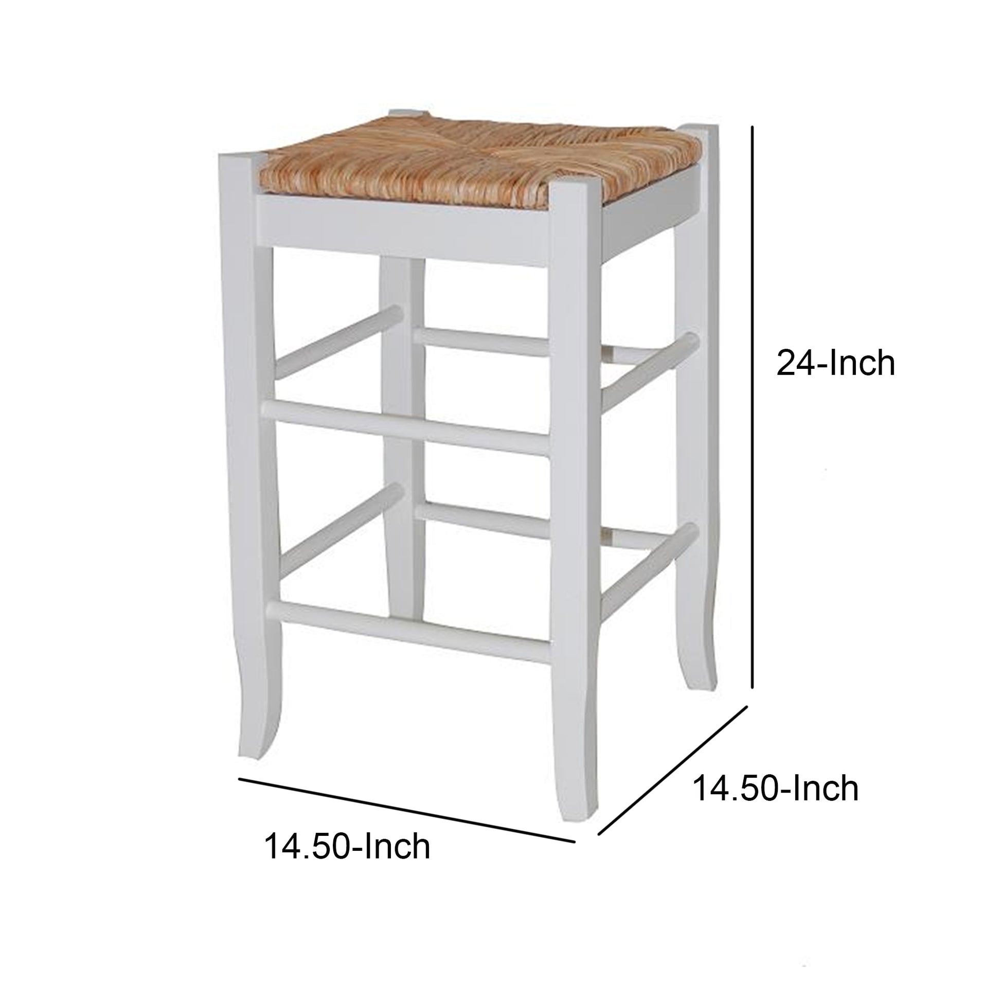 Square Wooden Frame Counter Stool With Hand Woven Rush, White And Brown By Benzara | Bar Stools & Table |  Modishstore  - 3