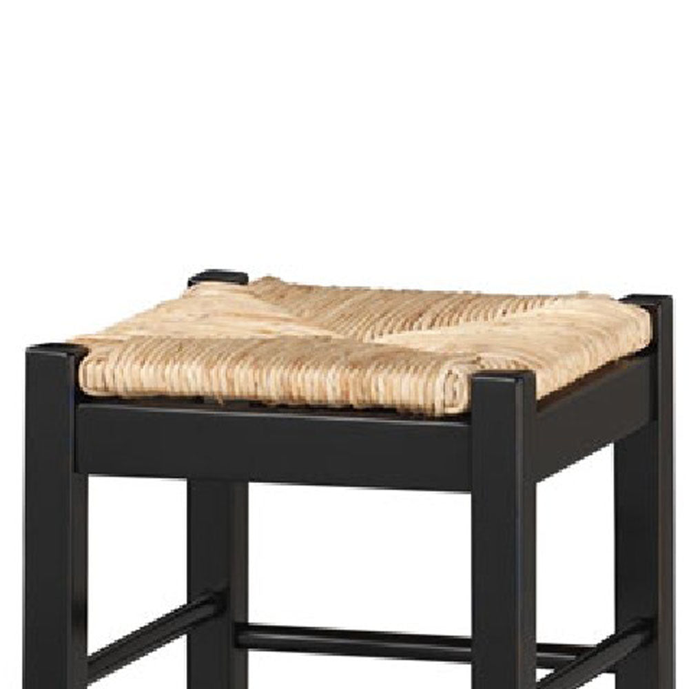 Rush Woven Wooden Frame Barstool With Saber Legs, Beige And Black By Benzara | Bar Stools & Tables | Modishstore - 2