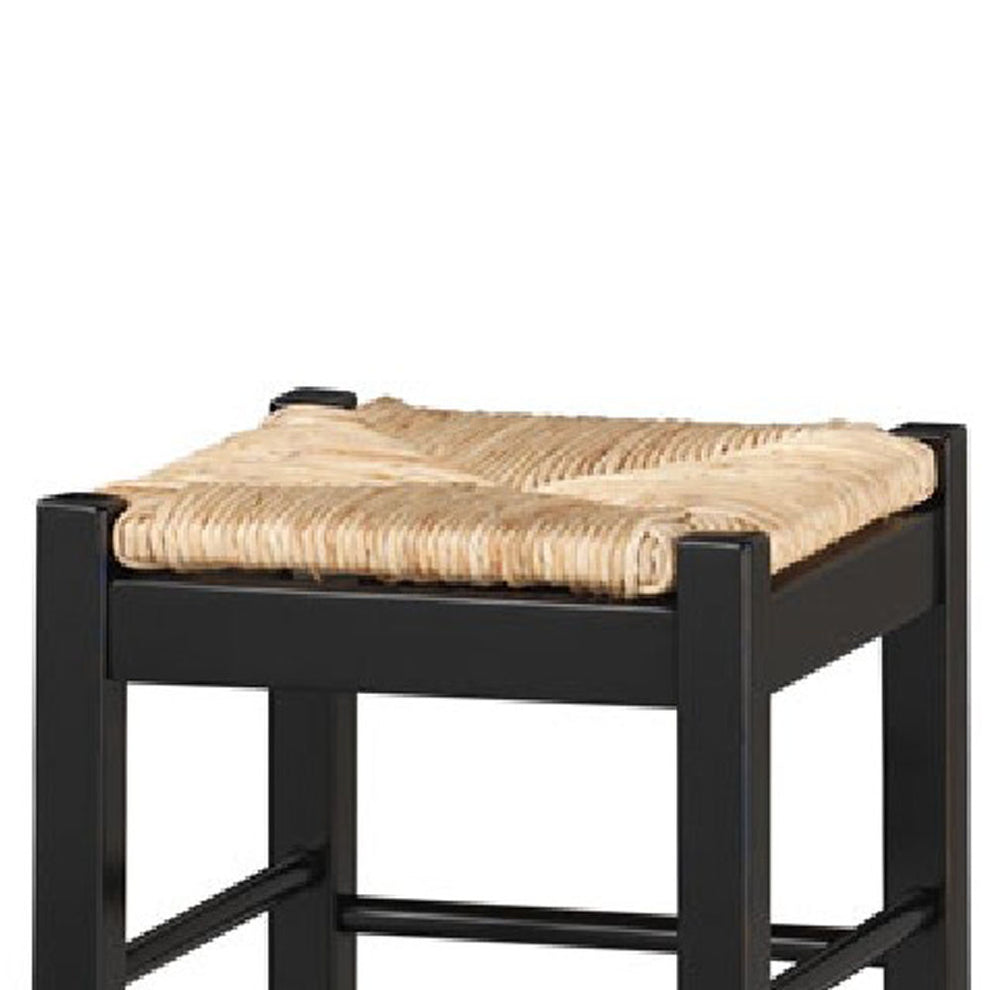 Rush Woven Wooden Frame Barstool With Saber Legs, Beige And Black By Benzara | Bar Stools & Tables | Modishstore - 2