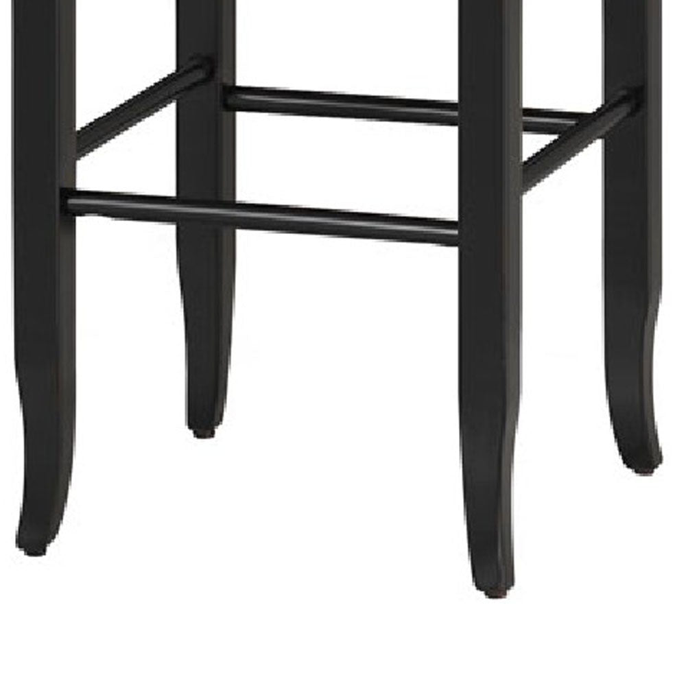Rush Woven Wooden Frame Barstool With Saber Legs, Beige And Black By Benzara | Bar Stools & Tables | Modishstore - 3