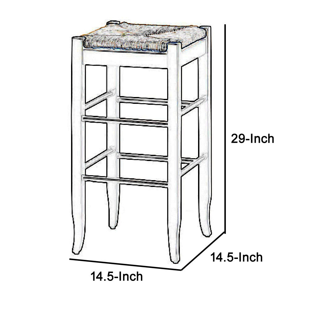 Rush Woven Wooden Frame Barstool With Saber Legs, Beige And Black By Benzara | Bar Stools & Tables | Modishstore - 5