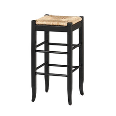 Rush Woven Wooden Frame Barstool With Saber Legs, Beige And Black By Benzara