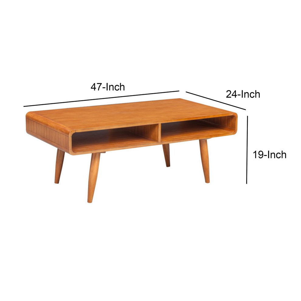 Rectangular Wooden Frame Coffee Table With 2 Open Shelves, Brown By Benzara | Coffee Tables |  Modishstore  - 2