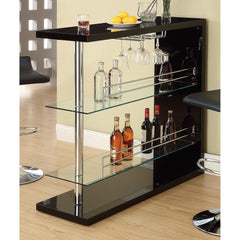Enticing Rectangular Bar Unit With 2 Shelves And Wine Holder, Black  By Benzara
