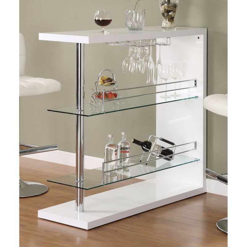 Ravishing Rectangular Bar Table With 2 Shelves And Wine Holder, White  By Benzara | Bar Tables |  Modishstore 