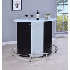 Contemporary Bar Unit With Frosted Glass Top, White And Black By Benzara
