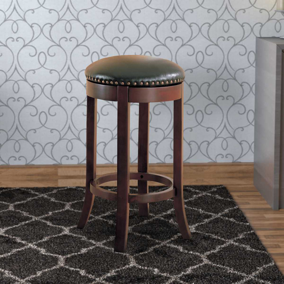 Contemporary 29" Swivel Bar Stool With Upholstered Seat, Brown ,Set Of 2  By Benzara | Bar Stools & Table |  Modishstore  - 2