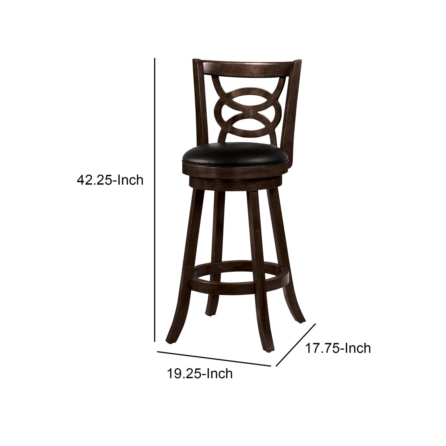29" Swivel Bar Stool With Upholstered Seat, Black And Brown ,Set Of 2 By Benzara | Bar Stools | Modishstore - 2