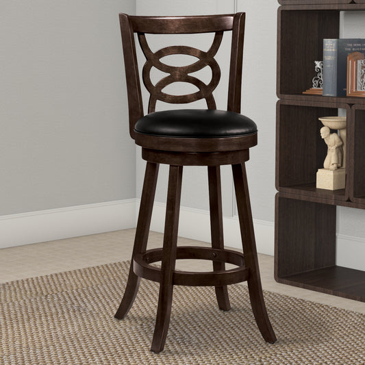 29" Swivel Bar Stool With Upholstered Seat, Black And Brown ,Set Of 2 By Benzara | Bar Stools | Modishstore