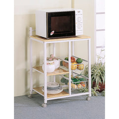 Kitchen Cart With 3 Shelves & 2 Storage Compartments, Brown And White By Benzara