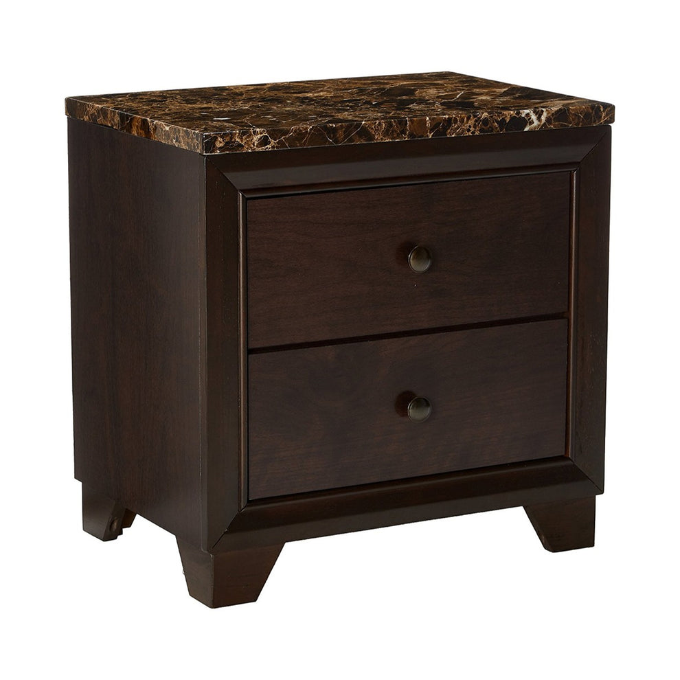 2 Drawer Wooden Nightstand With Faux Marble Top, Cappuccino Brown By Benzara | Nightstands | Modishstore - 6
