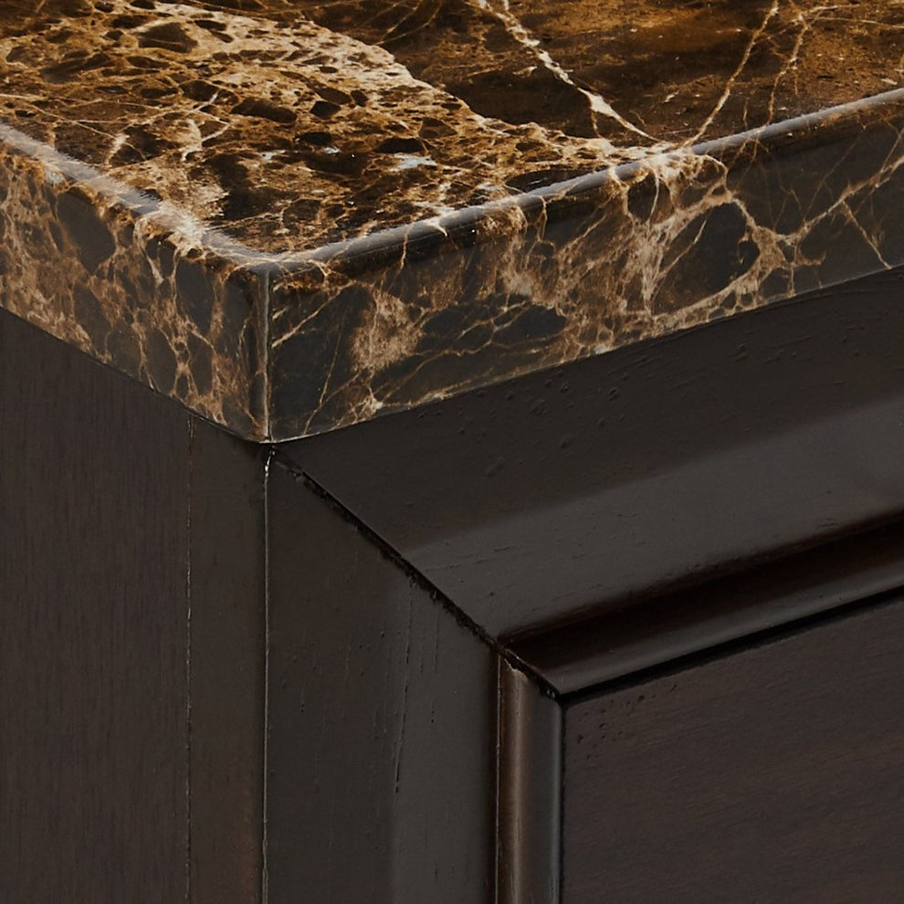 2 Drawer Wooden Nightstand With Faux Marble Top, Cappuccino Brown By Benzara | Nightstands | Modishstore - 4
