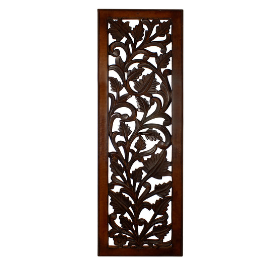Mango Wood Wall Panel Hand Crafted With Leaves And Scroll Work Motif, Brown  By Benzara | Wall Decor |  Modishstore 