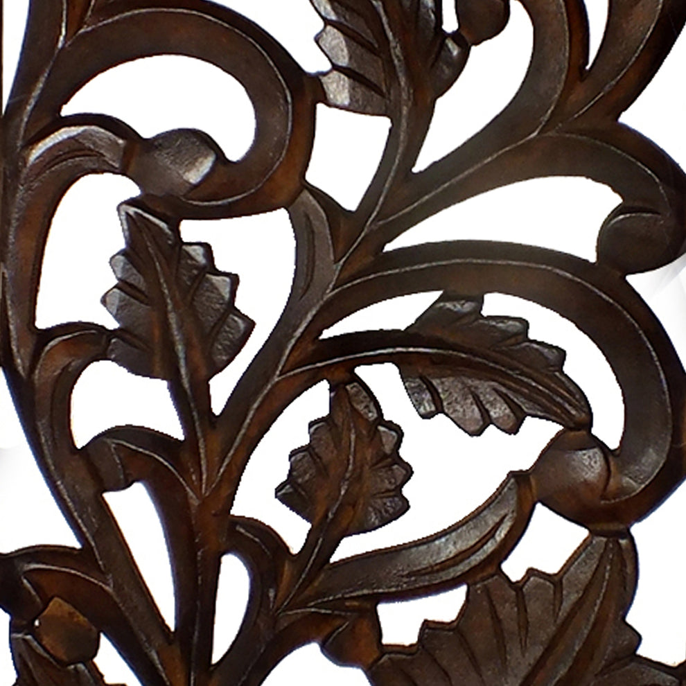 Mango Wood Wall Panel Hand Crafted With Leaves And Scroll Work Motif, Brown  By Benzara | Wall Decor |  Modishstore  - 5