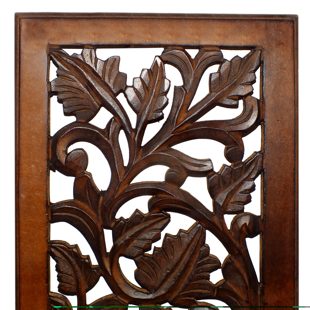Mango Wood Wall Panel Hand Crafted With Leaves And Scroll Work Motif, Brown  By Benzara | Wall Decor |  Modishstore  - 3