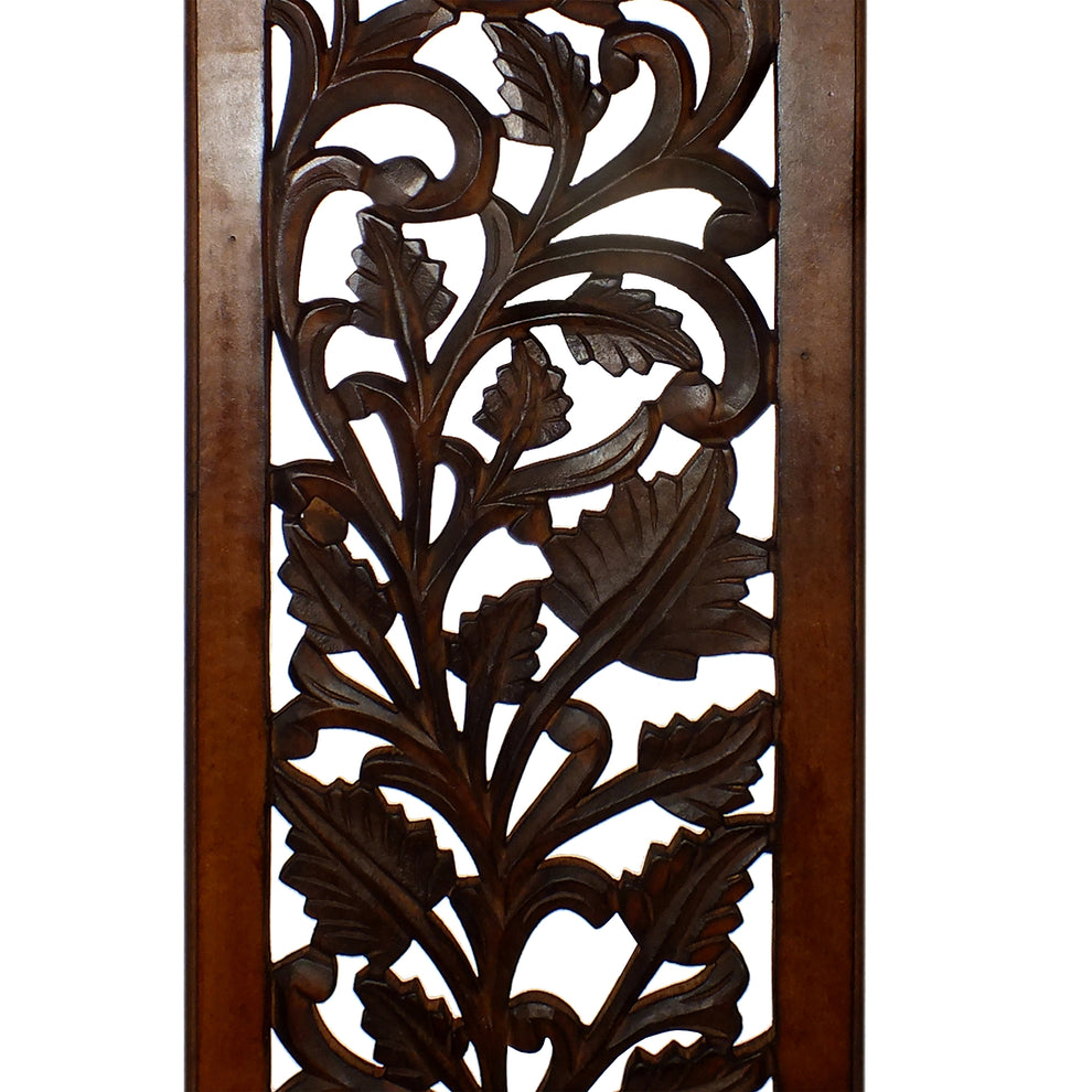 Mango Wood Wall Panel Hand Crafted With Leaves And Scroll Work Motif, Brown  By Benzara | Wall Decor |  Modishstore  - 4
