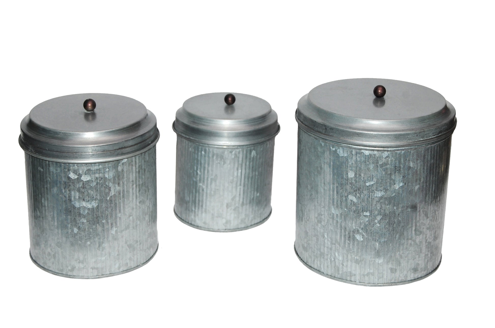 Benzara Bm82052 Galvanized Metal Lidded Canister With Ribbed Pattern, Set Of Three, Gray By Benzara | Jars & Canisters |  Modishstore  - 5