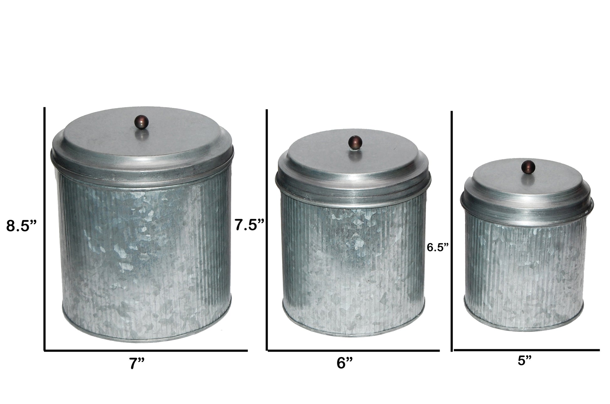 Benzara Bm82052 Galvanized Metal Lidded Canister With Ribbed Pattern, Set Of Three, Gray By Benzara | Jars & Canisters |  Modishstore  - 3