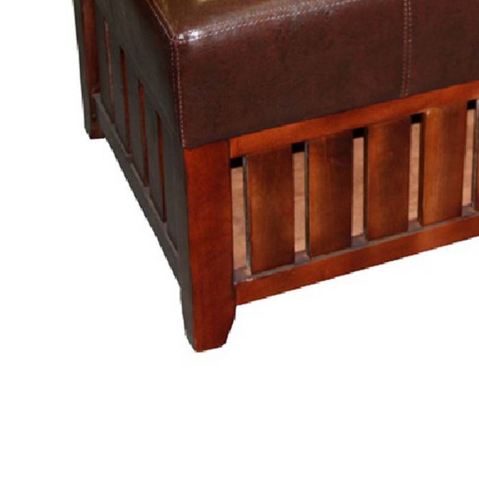 Leatherette Padded Storage Bench With Slatted Design On Frame, Brown By Benzara | Benches |  Modishstore  - 4