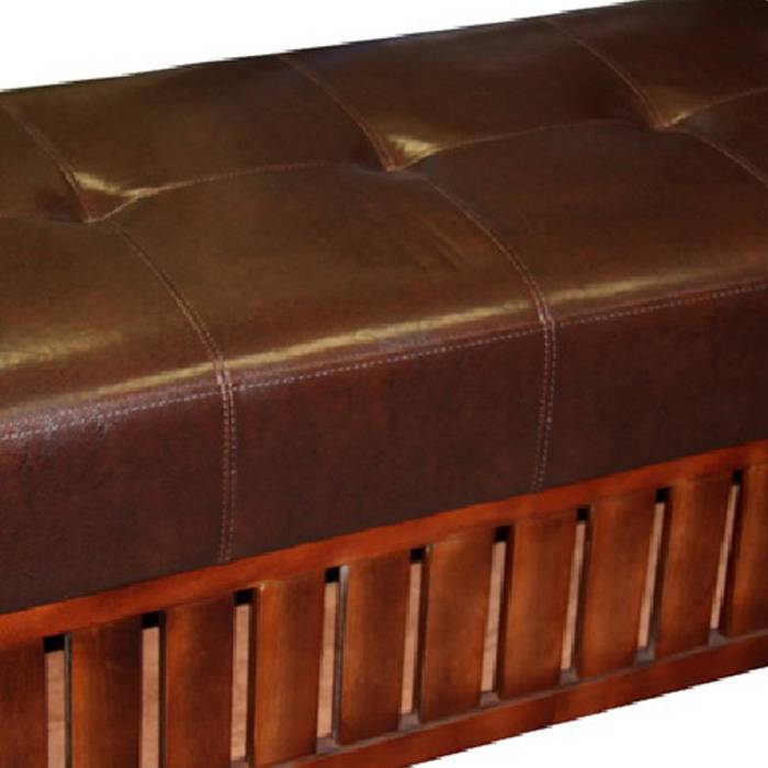 Leatherette Padded Storage Bench With Slatted Design On Frame, Brown By Benzara | Benches |  Modishstore  - 3