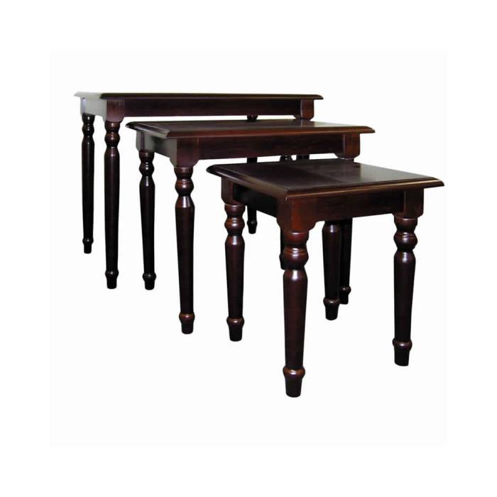 3 Piece Wooden Nesting Tables With Turned Tapered Legs, Cherry Brown By Benzara | Nesting Tables |  Modishstore  - 2