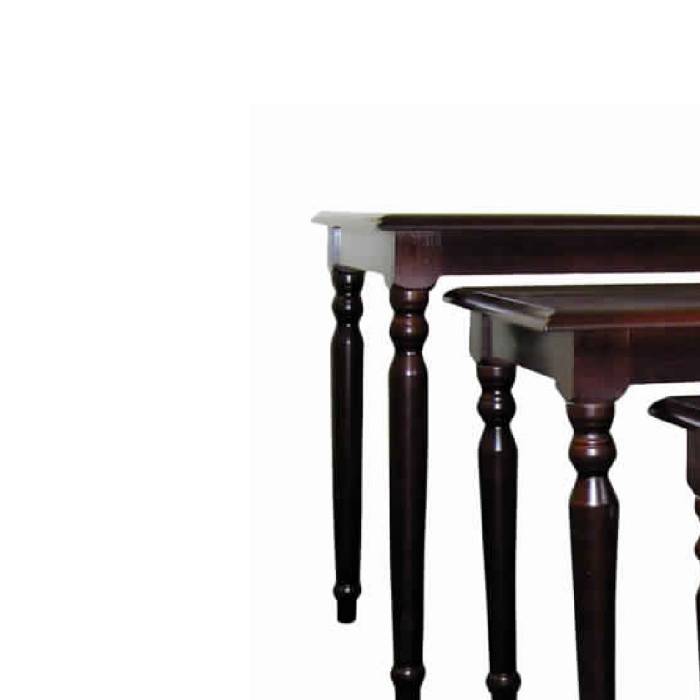 3 Piece Wooden Nesting Tables With Turned Tapered Legs, Cherry Brown By Benzara | Nesting Tables |  Modishstore  - 4