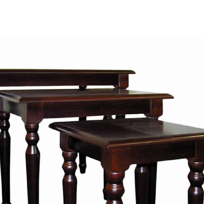 3 Piece Wooden Nesting Tables With Turned Tapered Legs, Cherry Brown By Benzara | Nesting Tables |  Modishstore  - 3