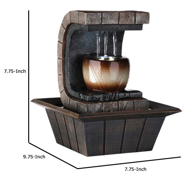 C Shaped Polyresin Frame Fountain With Tapered Base And Led Lights, Brown By Benzara | Sculptures |  Modishstore  - 4