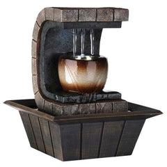 C Shaped Polyresin Frame Fountain With Tapered Base And Led Lights, Brown By Benzara