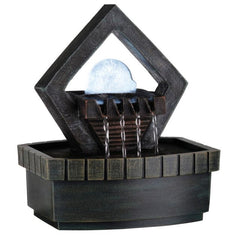 Geometric Polyresin Frame Fountain With Crystal Like Plastic Ball, Brown By Benzara