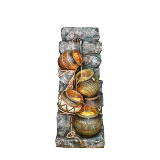 Polyresin Frame Fountain With Leveled Pot Pitchers, Gray And Brown By Benzara | Sculptures |  Modishstore 