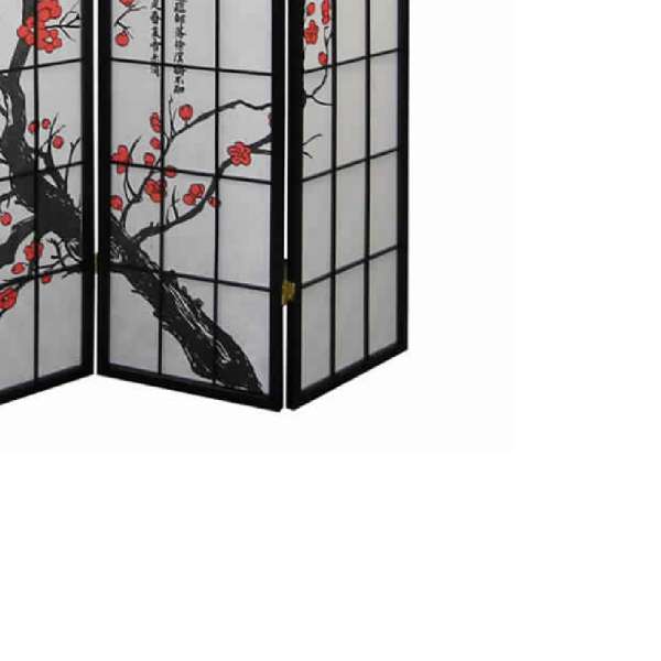 Plum Blossom Print Wood And Paper 4 Panel Room Divider, Red And Black By Benzara | Room Divider |  Modishstore  - 2