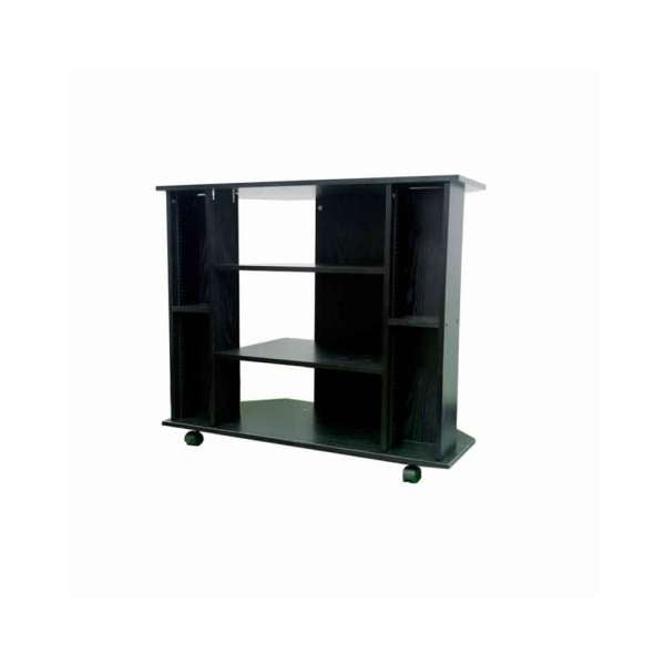 Wooden Tv Stand With 3 Tier Shelving And Cd Rack, Black By Benzara | Cabinets |  Modishstore 