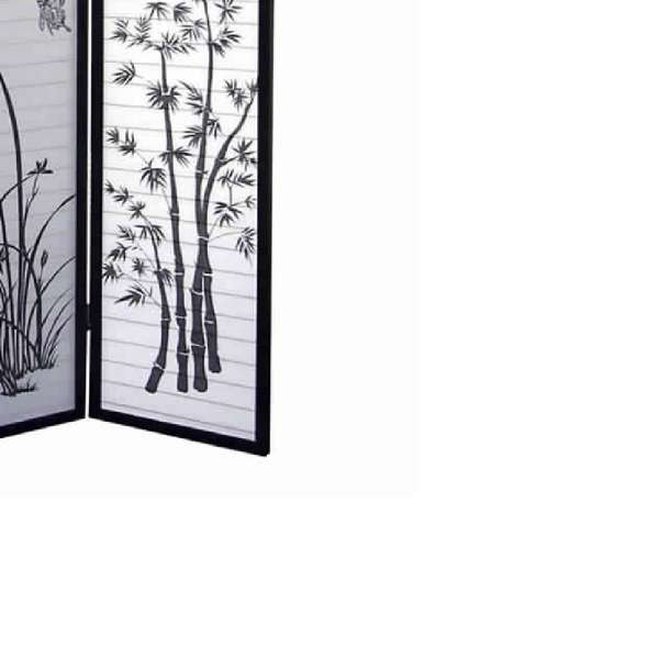 Naturistic Print Wood And Paper 3 Panel Room Divider, White And Black By Benzara | Room Divider |  Modishstore  - 2